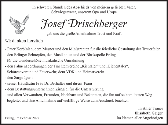 Traueranzeige von Josef Drischberger von merkurtz