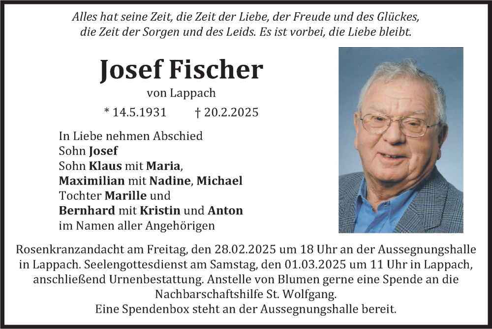  Traueranzeige für Josef Fischer vom 26.02.2025 aus merkurtz