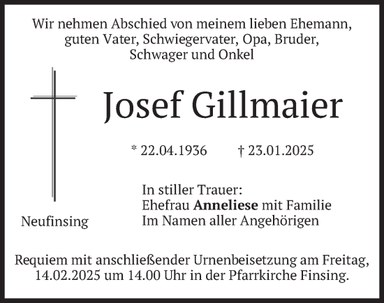 Traueranzeige von Josef Gillmaier von merkurtz