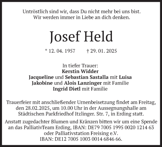 Traueranzeige von Josef Held von merkurtz