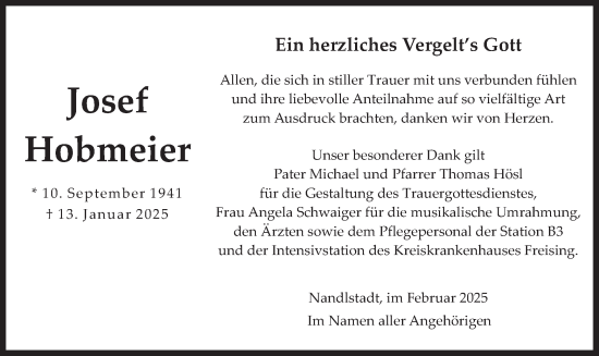 Traueranzeige von Josef Hobmeier von merkurtz