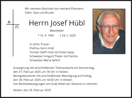 Traueranzeige von Josef Hübl von merkurtz