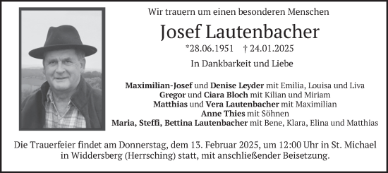 Traueranzeige von Josef Lautenbacher von merkurtz
