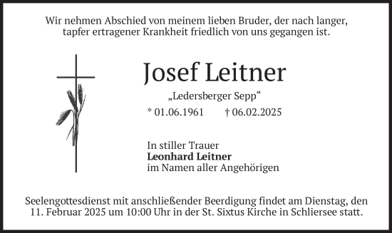 Traueranzeige von Josef Leitner von merkurtz