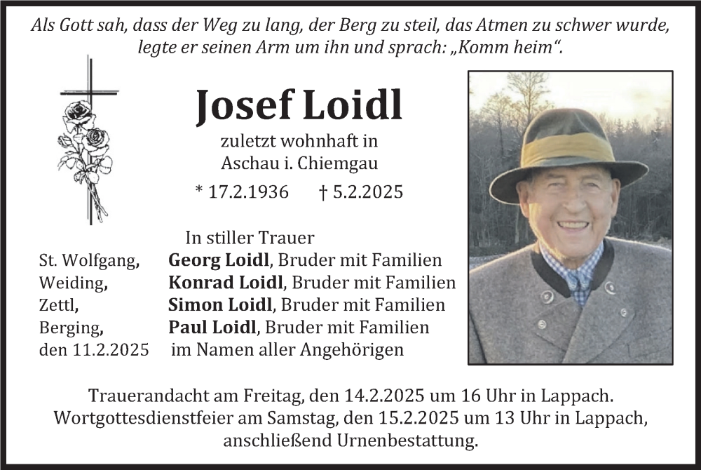 Traueranzeige für Josef Loidl vom 11.02.2025 aus merkurtz