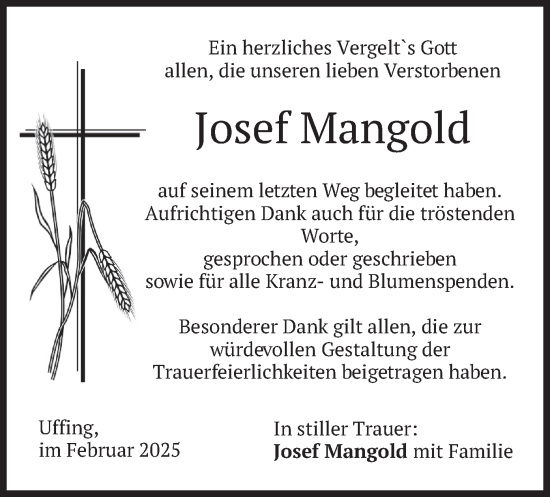 Traueranzeige von Josef Mangold von merkurtz