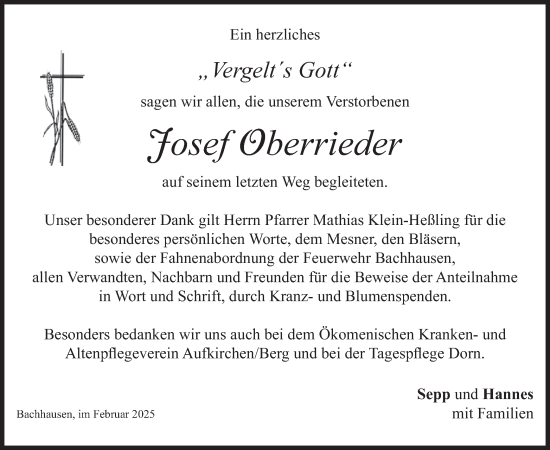 Traueranzeige von Josef Oberrieder von merkurtz