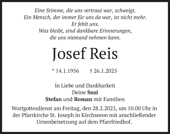 Traueranzeige von Josef Reis von merkurtz