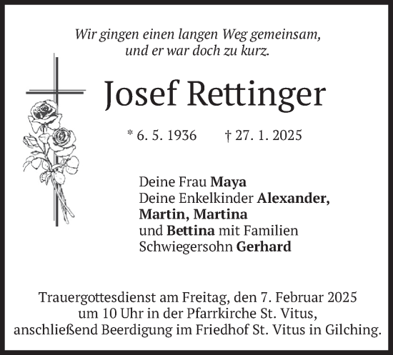 Traueranzeige von Josef Rettinger von merkurtz