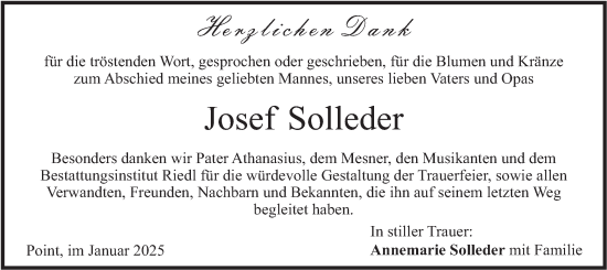 Traueranzeige von Josef Solleder von merkurtz