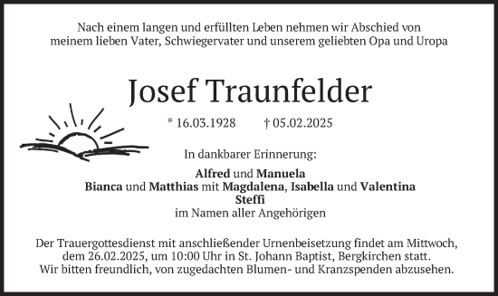 Traueranzeige von Josef Traunfelder von merkurtz