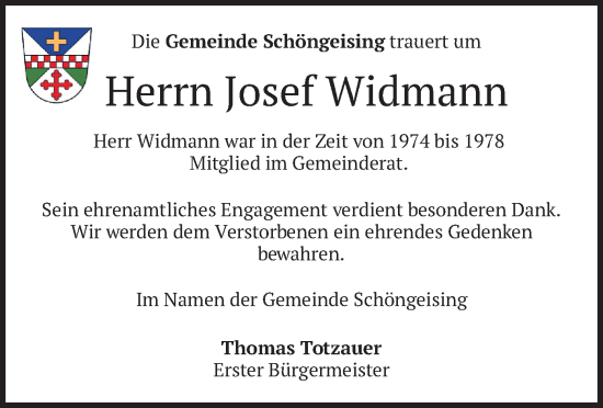 Traueranzeige von Josef Widmann von merkurtz