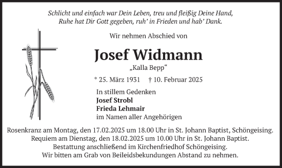 Traueranzeige von Josef Widmann von merkurtz