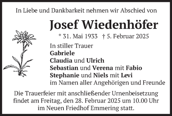Traueranzeige von Josef Wiedenhöfer von merkurtz