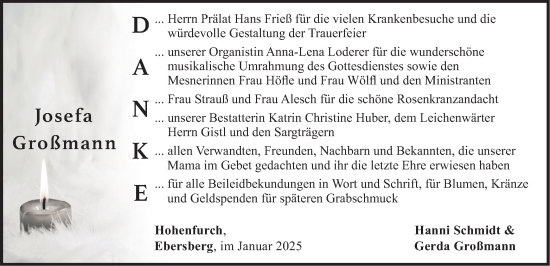 Traueranzeige von Josefa Großmann von merkurtz