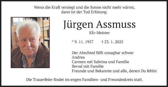 Traueranzeige von Jürgen Assmuss von merkurtz
