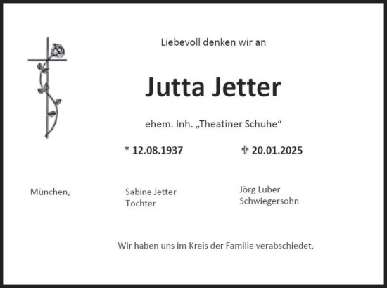 Traueranzeige von Jutta Jetter von merkurtz