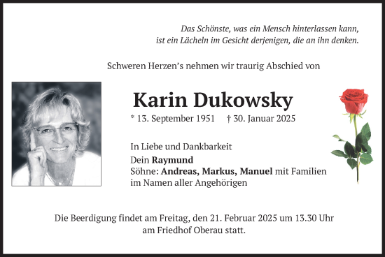 Traueranzeige von Karin Dukowsky von merkurtz