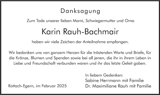 Traueranzeige von Karin Rauh-Bachmair von merkurtz