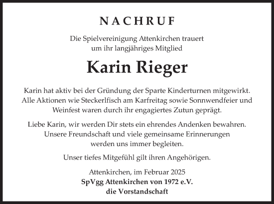 Traueranzeige von Karin Rieger von merkurtz