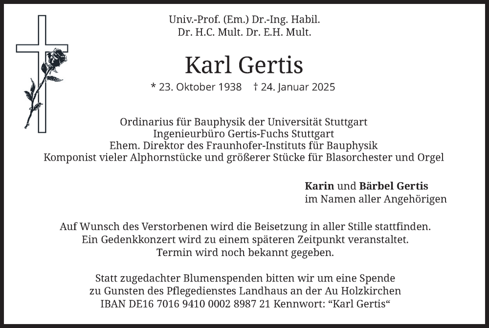  Traueranzeige für Karl Gertis vom 08.02.2025 aus merkurtz