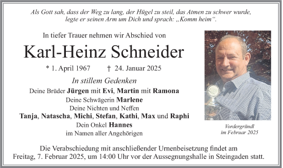 Traueranzeige von Karl-Heinz Schneider von merkurtz