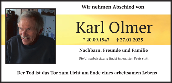 Traueranzeige von Karl Olmer von merkurtz