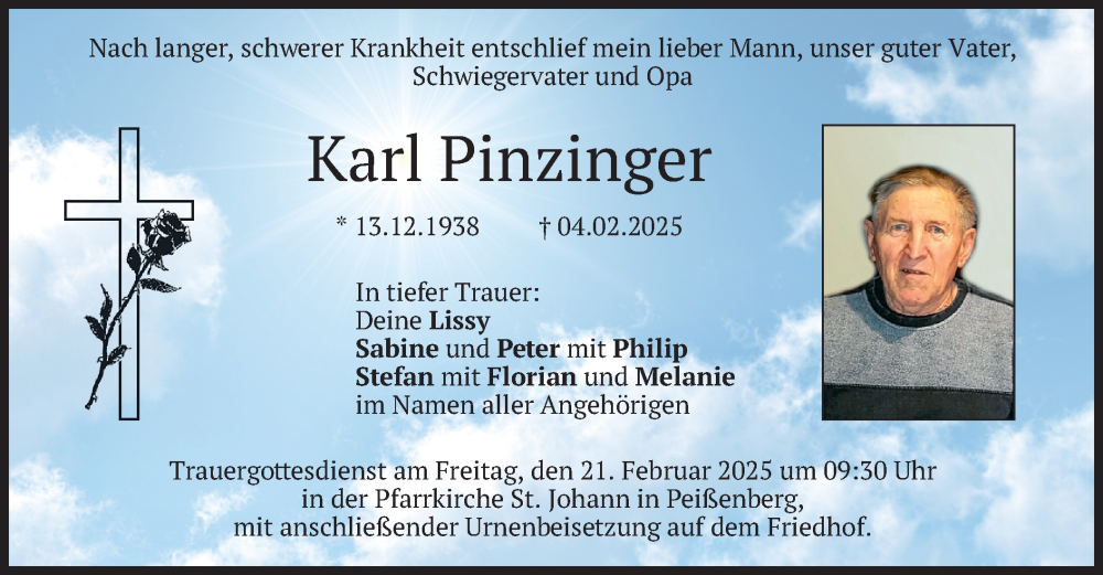  Traueranzeige für Karl Pinzinger vom 18.02.2025 aus merkurtz
