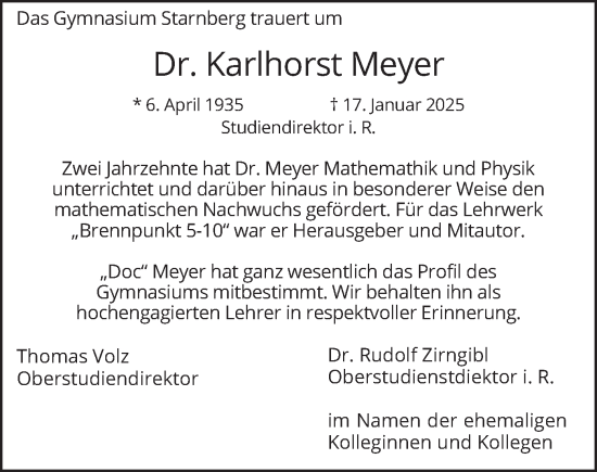 Traueranzeige von Karlhorst Meyer von merkurtz