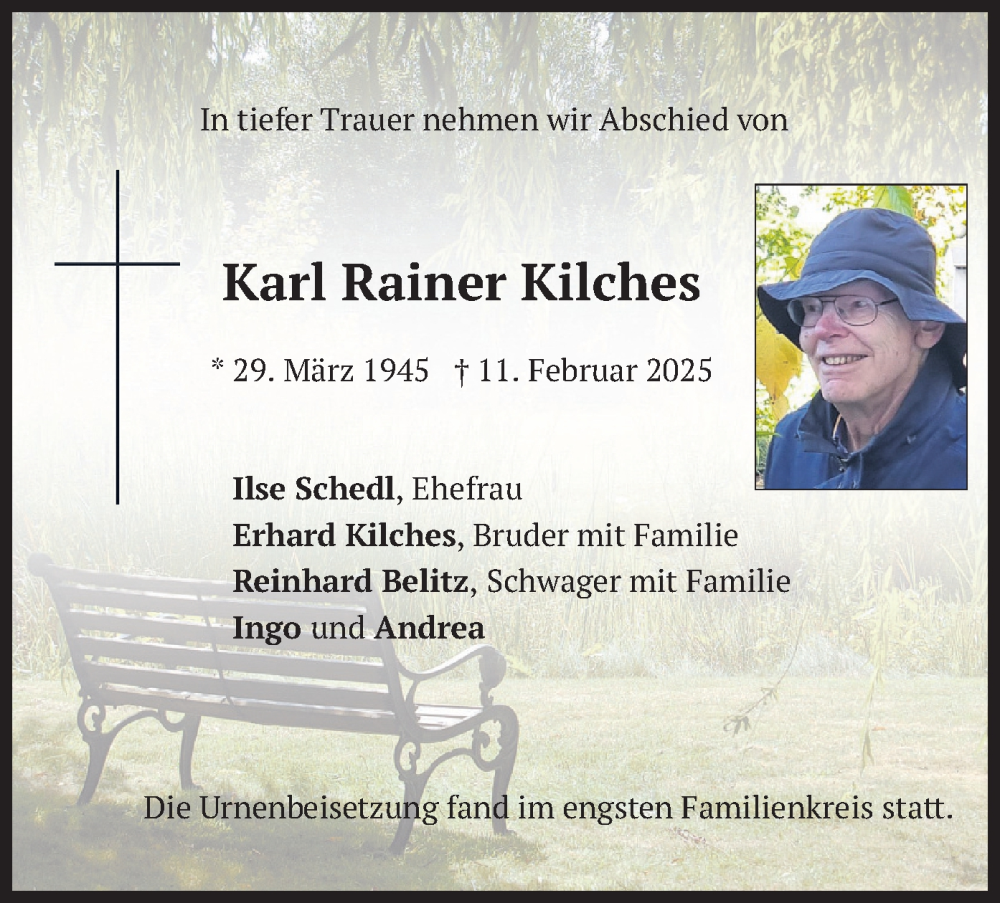  Traueranzeige für Karl Rainer Kilches vom 22.02.2025 aus merkurtz