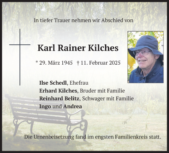 Traueranzeige von Karl Rainer Kilches von merkurtz