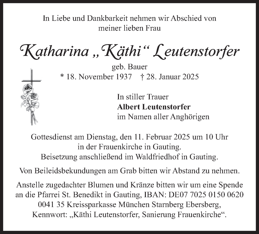  Traueranzeige für Katharina Leutenstorfer vom 01.02.2025 aus merkurtz