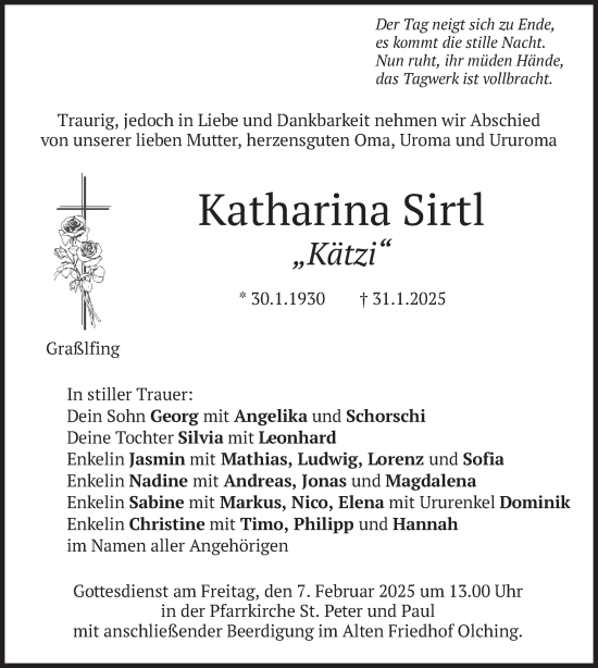Traueranzeige von Katharina Sirtl von merkurtz