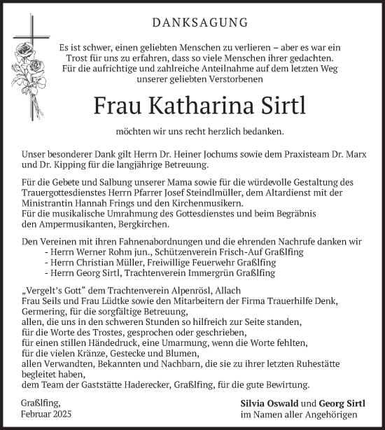 Traueranzeige von Katharina Sirtl von merkurtz