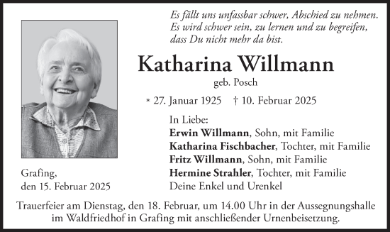Traueranzeige von Katharina Willmann von merkurtz