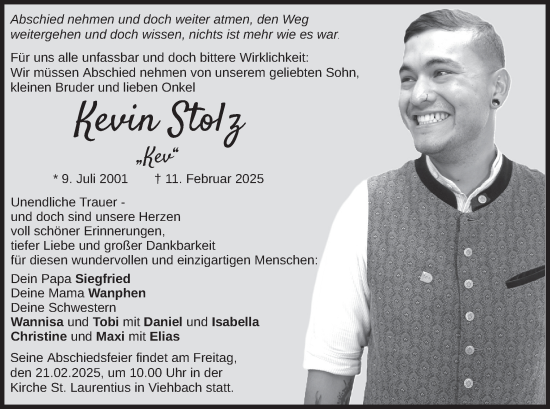 Traueranzeige von Kevin Stolz von merkurtz