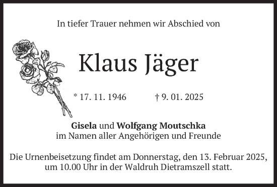 Traueranzeige von Klaus Jäger von merkurtz