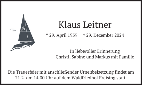 Traueranzeige von Klaus Leitner von merkurtz