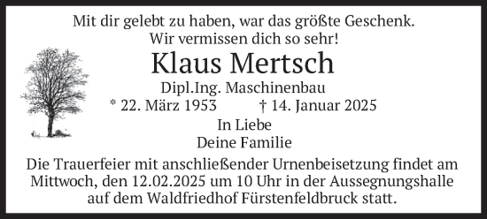 Traueranzeige von Klaus Mertsch von merkurtz