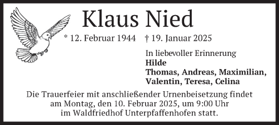 Traueranzeige von Klaus Nied von merkurtz