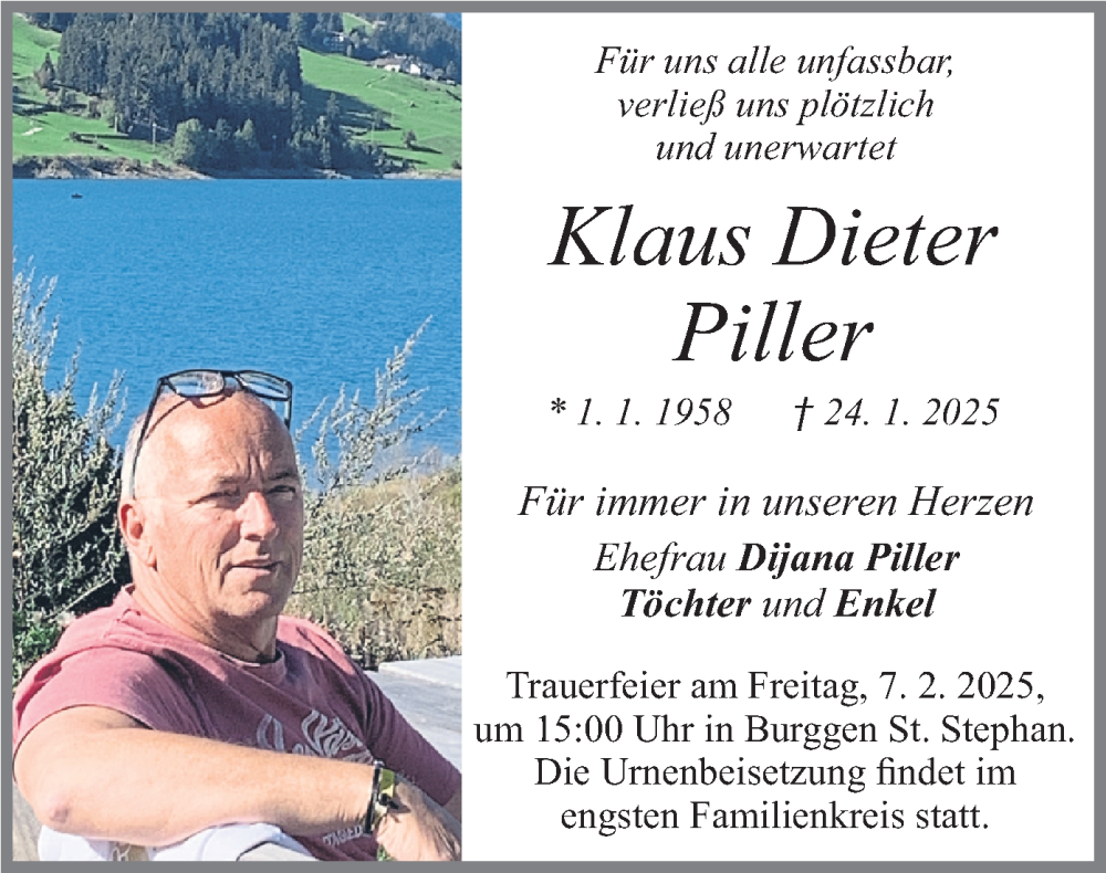  Traueranzeige für Klaus Dieter Piller vom 01.02.2025 aus merkurtz