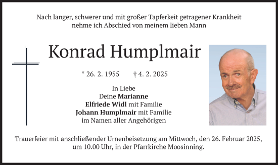 Traueranzeige von Konrad Humplmair von merkurtz