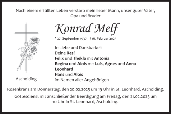 Traueranzeige von Konrad Melf von merkurtz