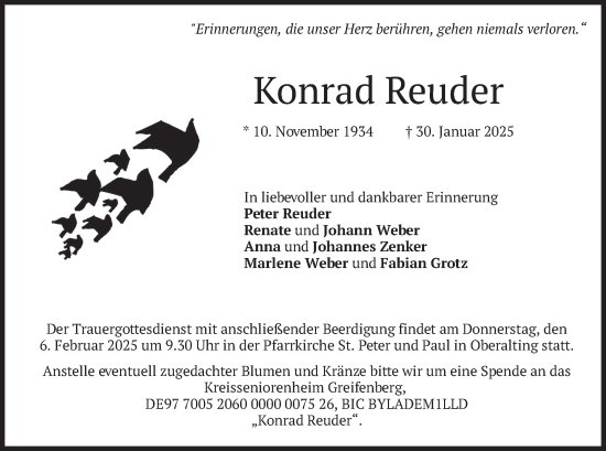 Traueranzeige von Konrad Reuder von merkurtz