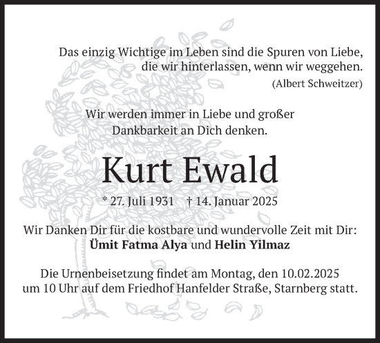 Traueranzeige von Kurt Ewald von merkurtz