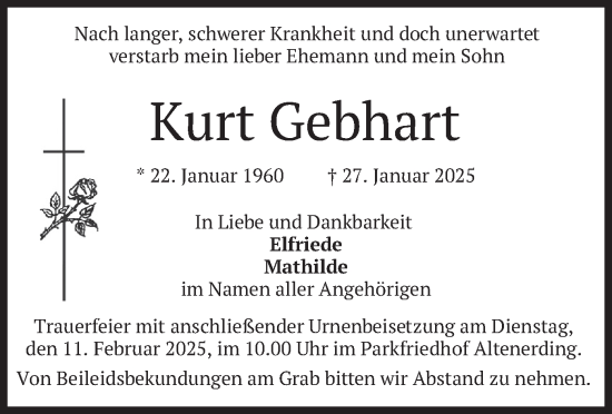 Traueranzeige von Kurt Gebhart von merkurtz
