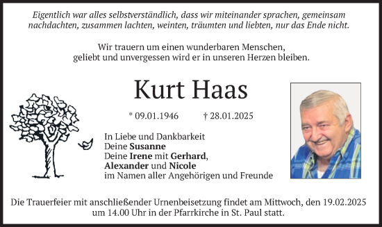 Traueranzeige von Kurt Haas von merkurtz