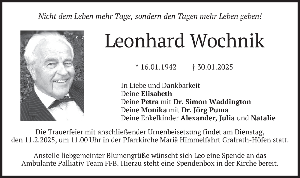  Traueranzeige für Leonhard Wochnik vom 08.02.2025 aus merkurtz