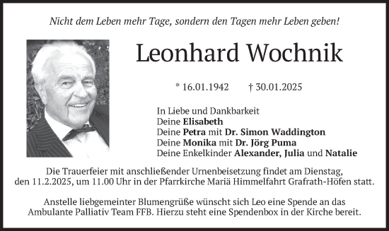 Traueranzeige von Leonhard Wochnik von merkurtz