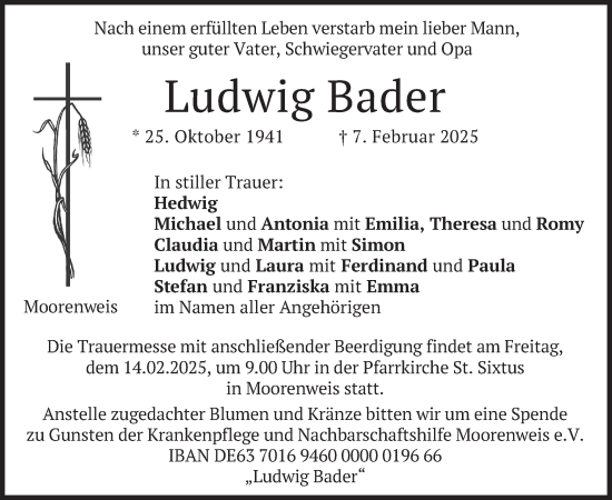 Traueranzeige von Ludwig Bader von merkurtz